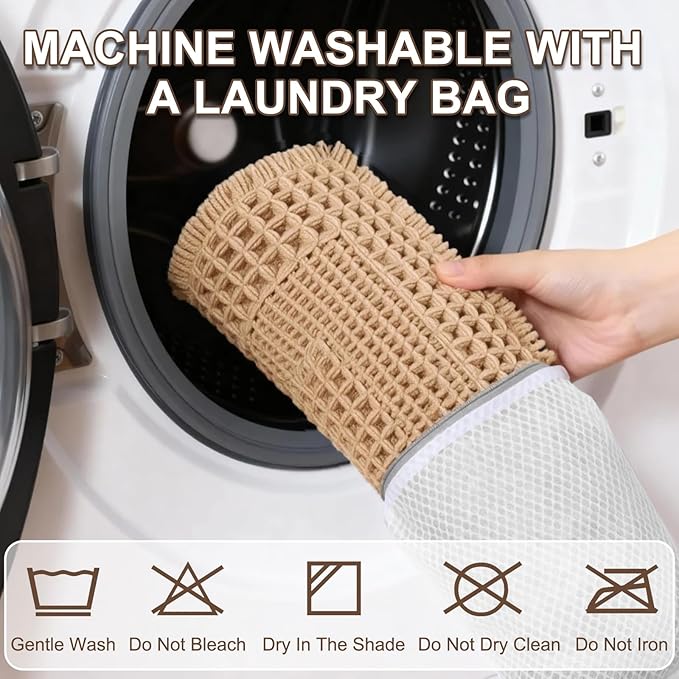 Hiasan Set of 2 Waffle Bath Mat, Super Absorbent Non Slip Bathroom Boho Rug with Tassels, Machine Washable Bath Mats for Bathroom, Ultra Soft Rubber Backed Rug, Loop-Brown, 16" x 24" + 20" x 32"