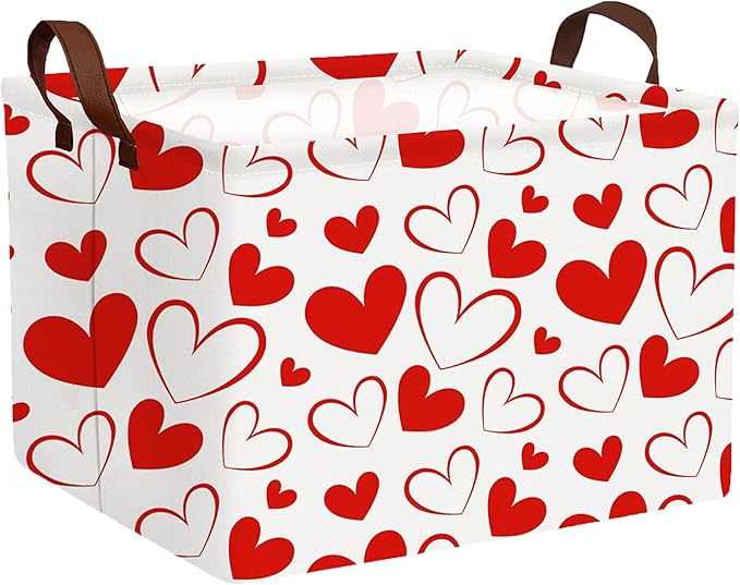 Large Valentine's Day Basket Heart Shaped Storage Bin for Gifts Collapsible Organizer Room Decor (Red Hollow Solid Love)
