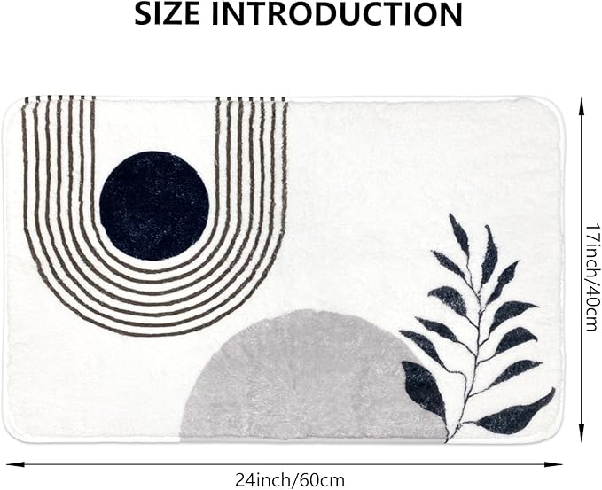 17"X24" Boho Bath Rugs for Bathroom Decor Non-Slip Bath Mat Absorbent Plush Microfiber Soft Carpet Machine Washable Bath Mat for Bathrooms,Showers,Laundry Rooms,White and Black