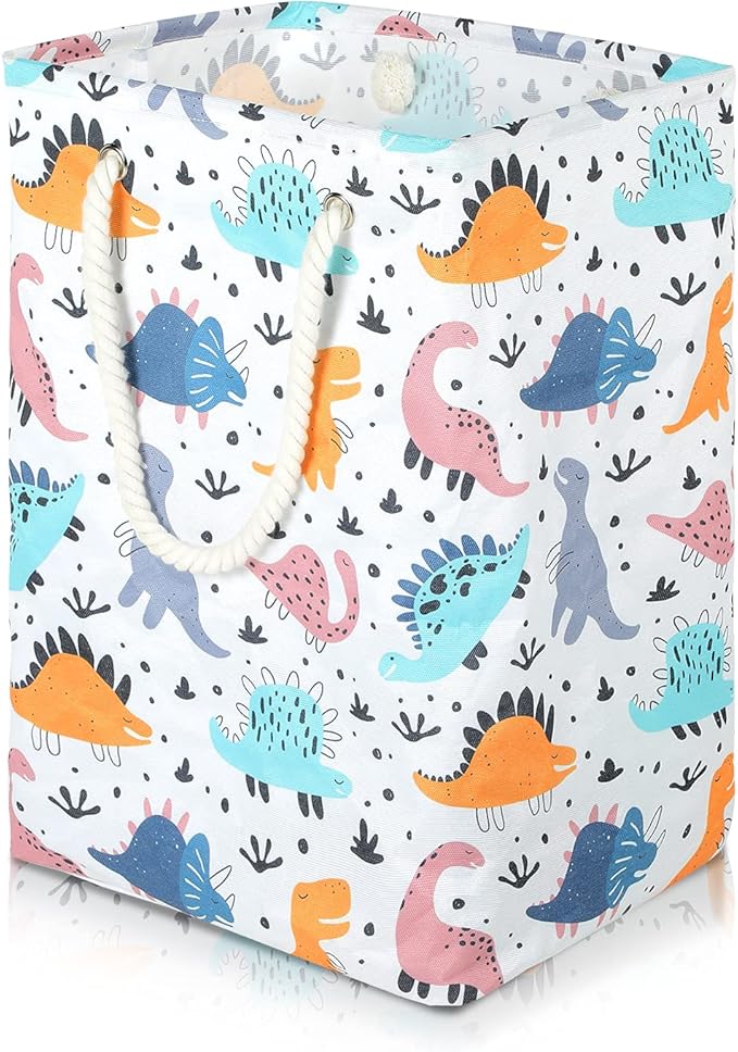 Dinosaurs Laundry Hamper, 78L Large Collapsible Tall Laundry Basket Waterproof Dirty Clothes Bag with Cotton Ropes Handles Washing Storage Bin for Clothes, Toys, Nursery, Bedroom, Bathroom, College