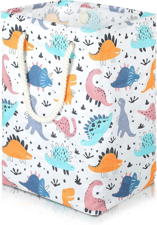 Dinosaurs Laundry Hamper, 78L Large Collapsible Tall Laundry Basket Waterproof Dirty Clothes Bag with Cotton Ropes Handles Washing Storage Bin for Clothes, Toys, Nursery, Bedroom, Bathroom, College