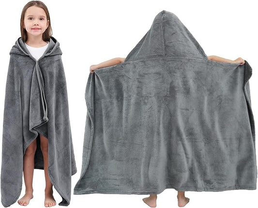 Hiturbo Kids Hooded Bath Towel: Soft Plush Pool Beach Fleece Towel Blanket - 50"x30" Toddler Towels Wrap for Boys Girls 3-12 Years (Gray)