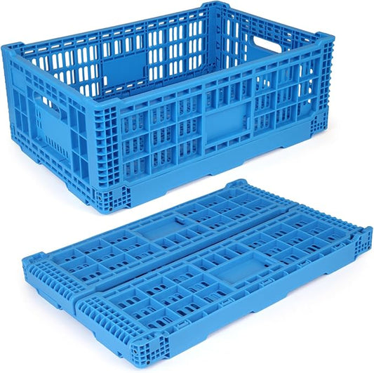 Collapsible Milk Crate, 1 pck 52L(13GAL) Stackable Storage Bins, Heavy Duty Storage Crates, Plastic Crates for Grocery, Warehouse Organization - Extra Large, Holds 130 lbs Per Bin