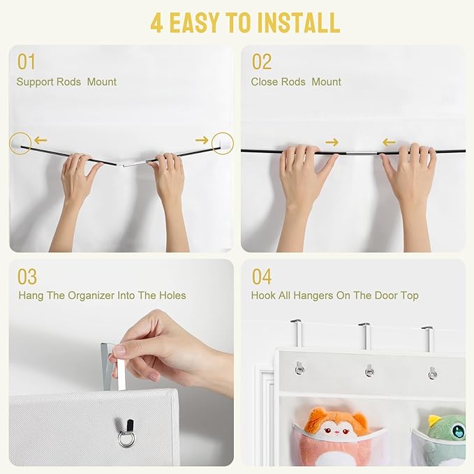 Yecaye Stuffed Animal Storage, Hanging Organizer for Stuffed Animals with 6 Expandable Mesh Net Pockets, Stuffed Animal Hammock, Over the Door Organizer, White