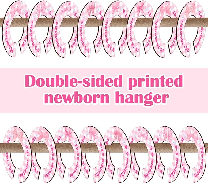 8Pcs Baby Closet Dividers, Pink bow Baby Clothes Dividers for Closet, Newborn Baby Stuff for Baby Girls, Wooden Double-Sided Baby Hanger Organizer from Newborn to Toddler