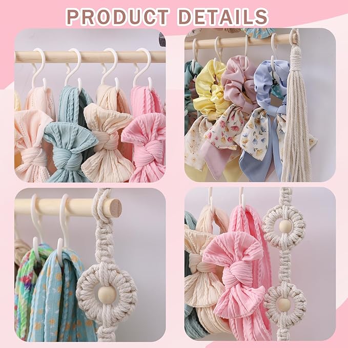 Bow Organizer for Girls, Claw Clip Organizer, Bow Hanger for Girls, Baby Girl Nursery Decor, Toddler Hair Accessory Organizer，Hanging Organizer