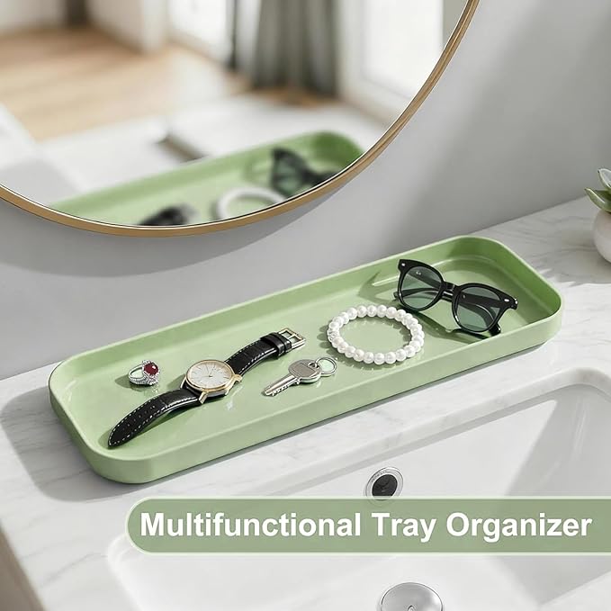 25 Pieces Bathroom Set Green Bathroom Accessories Set, Shower Curtain and Rugs, Trash Can, Toilet Brush, Soap Dispenser, Soap Dish, Toothbrush Holder, Tumbler, Tray, Qtip Holder for Home Decor