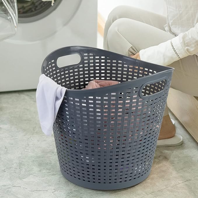 6-Pack Large Plastic Storage Basket, 30 L Laundry Hamper, Gray