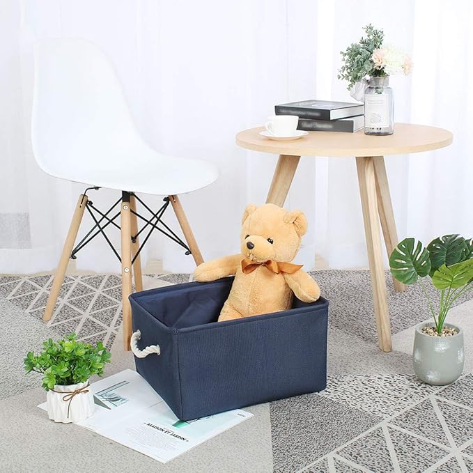 uxcell Fabric Storage Basket with Dual Handles, Collapsible Storage Bins for Toys Laundry Clothes Storage, Home Organizer for Bedroom Office Closet Dark Blue Medium