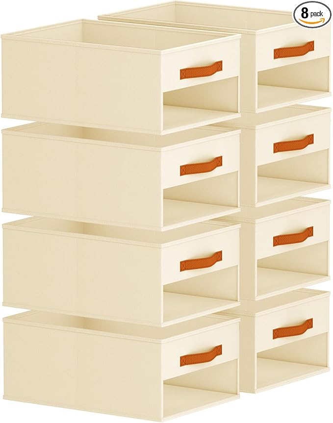 Closet Organizers and Storage - 8 Pack Storage Bins Baskets for Organization Foldable Closet Organizer with Clear Window & Handles for Clothes, Toys, Towels, Small Essentials (Beige)