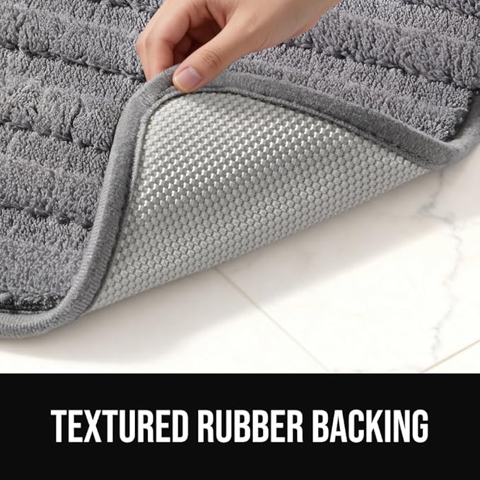 GORILLA GRIP Textured Backing Bathroom Rugs, Soft Memory Foam Absorbent Striped Bath Mats, Machine Washable & Fade Resistant, Bathmat Accessories for Floor, Home Decor Shower Essentials, Grey 30x18