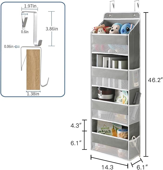 PandaEar 1 Pack Hanging Over The Door Organizer, Large Wall Mount Door Storage Organizer with 5 Pockets 10 Mesh Pockets for Baby Essentials Stuff, Newborn Bedroom, Bathroom, Nursery