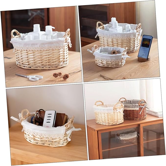 Woven Storage Basket for Desktop Organization Handcrafted Natural Beige Basket for Toys Cosmetics and Snacks Stylish Home Office Decor and Practical Storage