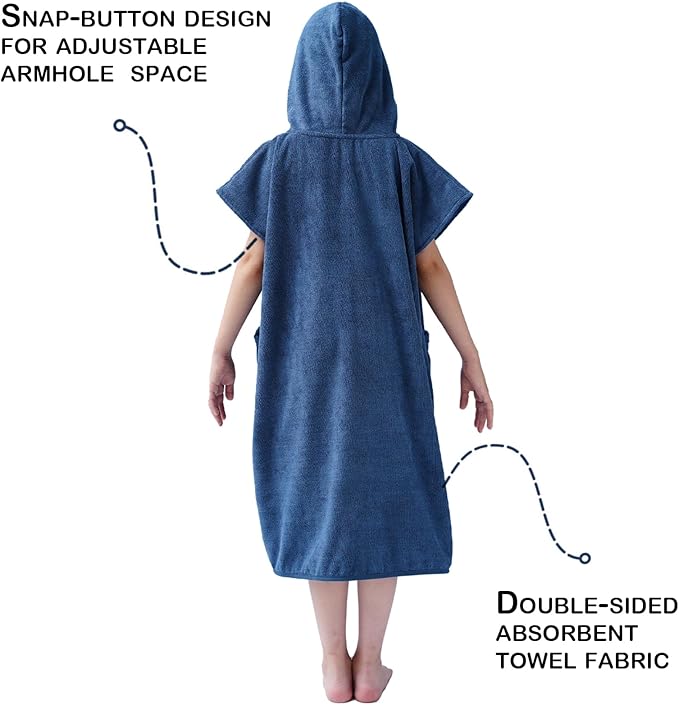 Hiturbo Kids Bath Towel Hoodie: Absorbent Quick Dry Zipper Surf Poncho - Changing Towels Swimming Outerwear (Navy Blue)