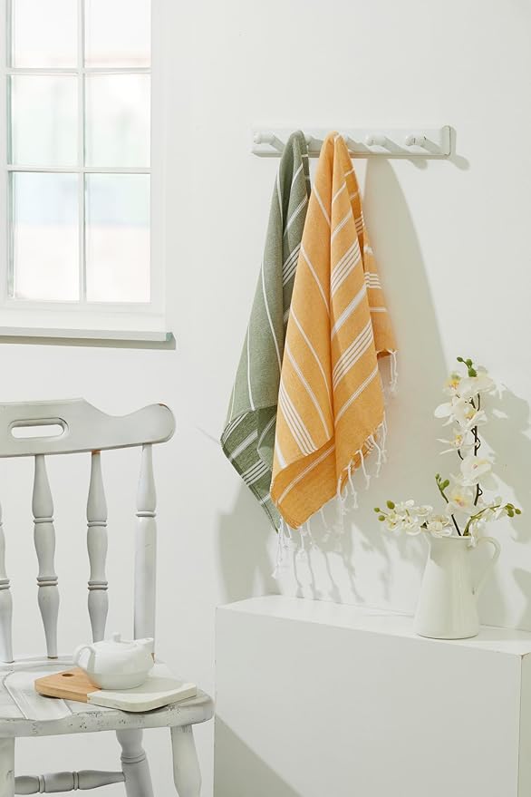 Hand Towels - Set of 2, 18" x 30" inches, Decorative Peshtemal Cotton Hand Towels for Kitchen, Bath, Guest, Face, Hair, Gym, Yoga, Dishcloth, Travel (Mustard Yellow)