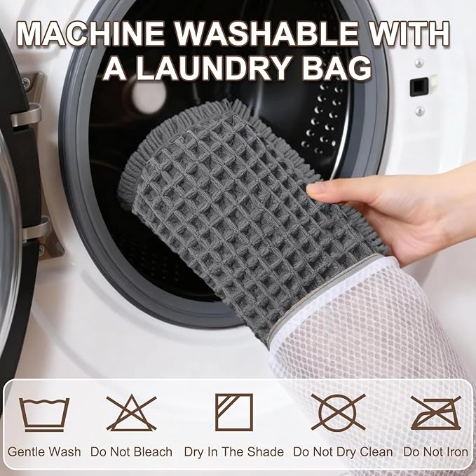 Hiasan Waffle Bath Mat, Super Absorbent Non Slip Bathroom Boho Rug with Tassels, Machine Washable Bath Mats for Bathroom, Ultra Soft Rubber Backed Rug, Dark Grey, 20 x 32 Inches