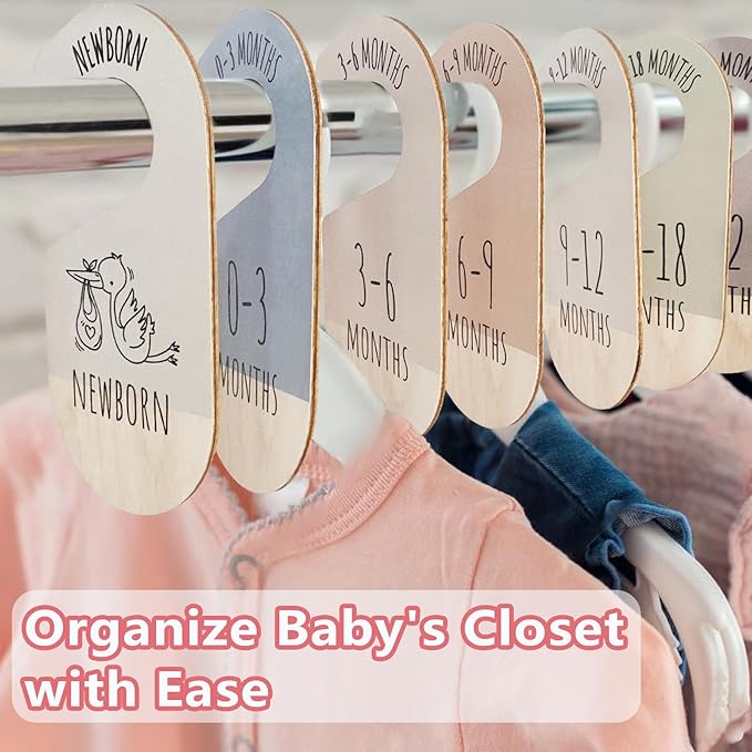 Baby Closet Dividers, Hanging Wooden Double-Sided Nursery Decor Closet Dividers for Baby Clothes, Baby Clothes Dividers for Newborn to 24 Months Size Clothes
