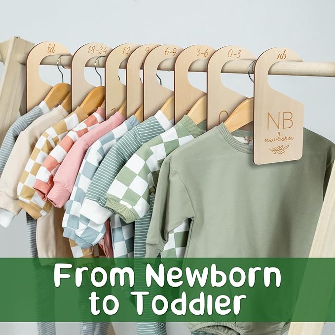 Baby Closet Dividers for Clothes Organizer - Wooden Baby Clothes Size Dividers from Newborn to Toddler, Double-Sided Gender Neutral Baby Clothes Dividers