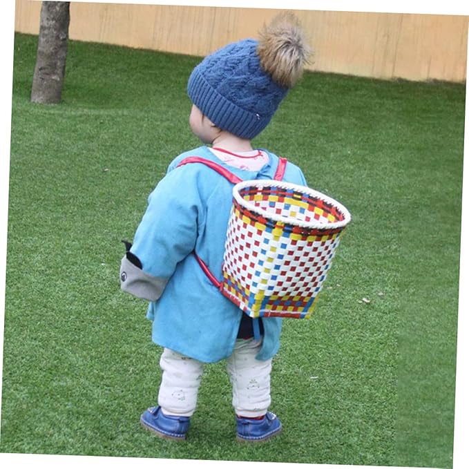 OUNONA Ethnic Style Back Hanging Basket for Boys and Girls Handwoven Toy Storage Random Color for Games and Dance Props Smooth for Home Decor