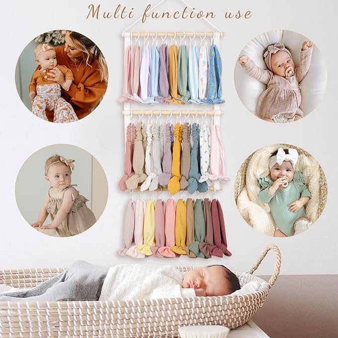 POVETIRE Headband Holder Head Bands Organizer for Girls, Baby Headbands Hair Accessories Organizer Storage Wall Hanging Decor for Nursery Toddler Girls Room