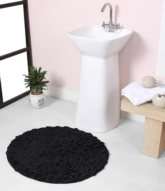 Home Weavers Bell Flower Collection 100% Cotton Tufted Bath Rugs, Extra Soft and Absorbent Bath Rugs, Non-Slip Bath Mats, Machine Washable, Bath Mats for Bathroom Floor and Tub, 22" Round, Black