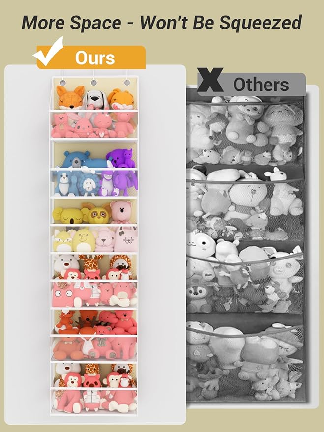 Over Door Hanging Organizer with 6 Shelves, Stuffed Animal Storage - Behind Door Storage for Plush/Bedroom, Nursery, Dorm Room, 1 Pack, Beige