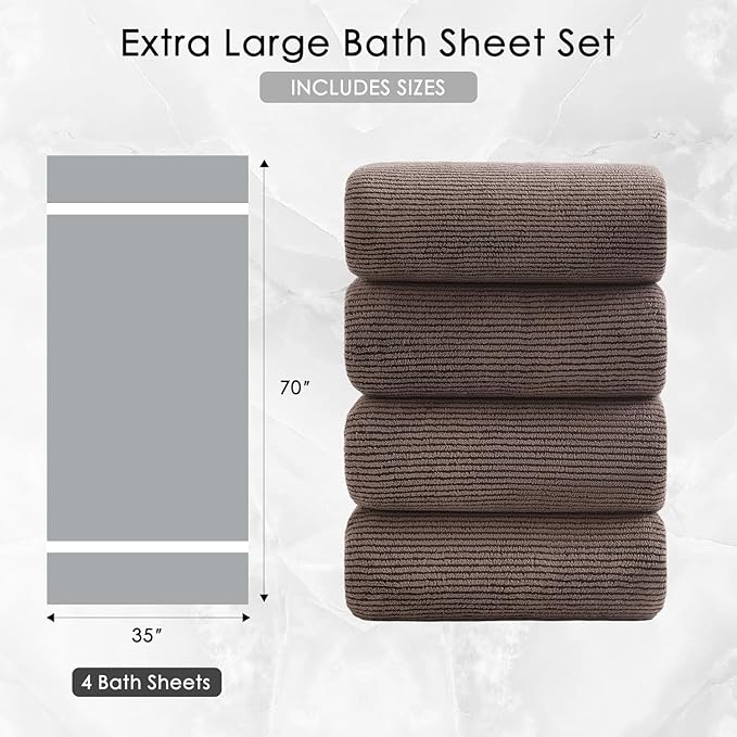 4 Piece Bath Towel Set 35"x70"Oversized Bath Towel for Bathroom Ultra Soft Fluffy Extra Large Bath Sheet Luxury Premium Bathroom Towel Highly Absorbent Quick Dry Shower Towel for Hotel Spa,Brown