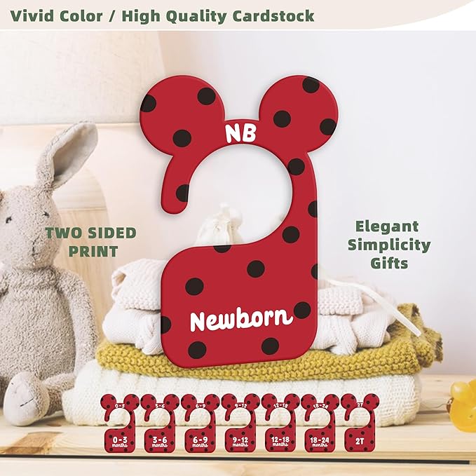 JMOST Baby Closet Dividers for Nursery Closet Organizer, Newborn to 24 Months Size Clothes, Black Red Hangers with Size Dividers, Double Sided