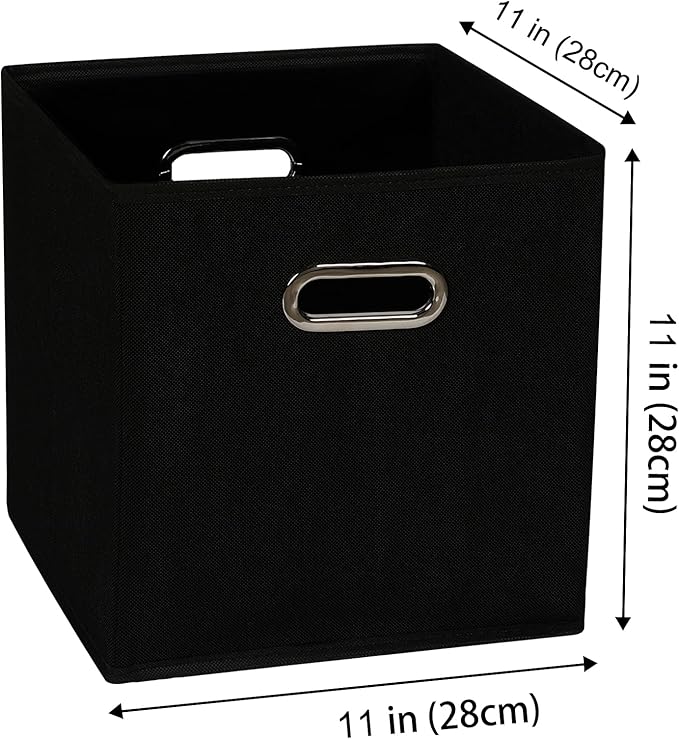 Yunkeeeper storage bins Cubes, Fabric Cube Organizer with Handle, Foldable Cube Bins for Cloth or Accessary Storage, 11x11x11, Set of 6, (black)