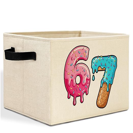 Pink and Blue Funny 6 7 Meme Storage Bins Box with Handles, Donut Ice Cream Number Six Seven Laundry Basket Hamper Collapsible Clothes Toys Organizer for Kids Boys Girls Room Nursery