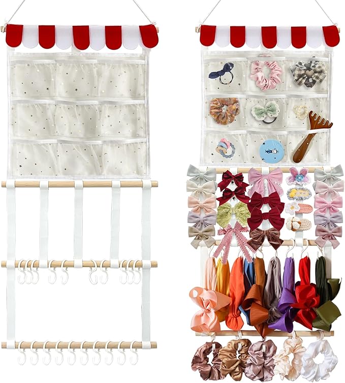 Headband Holder Bow Organizer for Girls | High Capacity Wall Mounted Hair Accessories Organizer | Bow Holder for Hair Bows & Clips | Girls Room Wall Decor