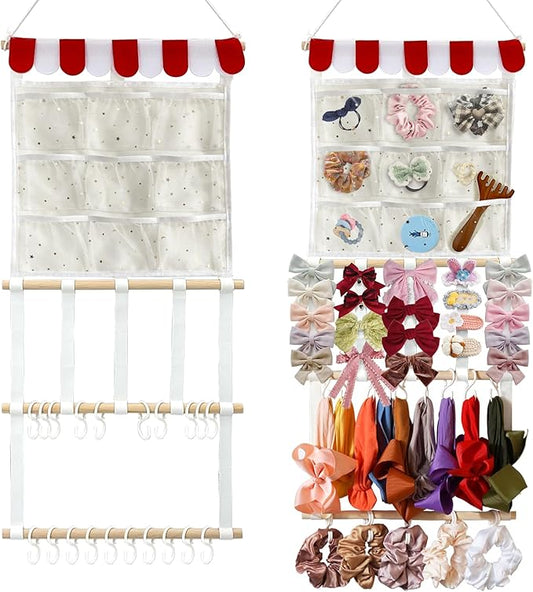 Headband Holder Bow Organizer for Girls | High Capacity Wall Mounted Hair Accessories Organizer | Bow Holder for Hair Bows & Clips | Girls Room Wall Decor