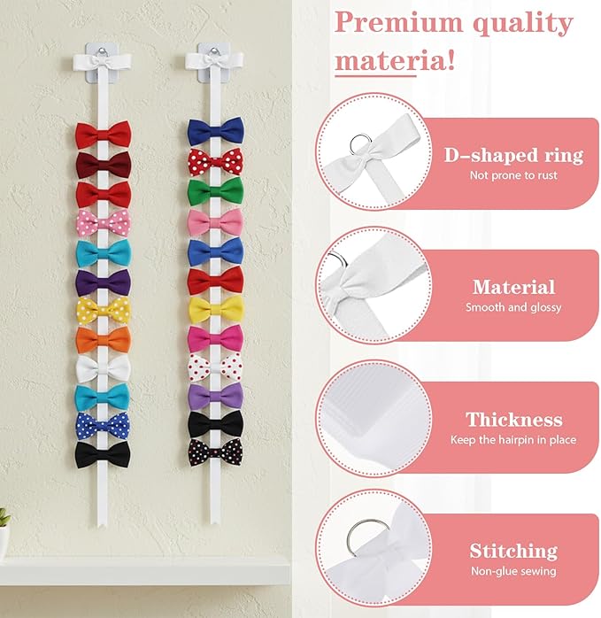 Hecila 6PCS Bow Holder Long Hair Bow Organizer Hair Accessories Organizer Hairs Clips Storage Wall Hanging Home Decor Headband Bows Storage Wall Hanging Display for Nursery Home Decors