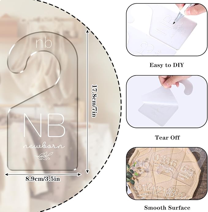 Whaline 7Pcs Baby Closet Size Dividers Clear Acrylic Infant Clothes Hanger Separators Newborn to 24 Month Thicken Wardrobe Hanger Organizers for Home Nursery Baby Clothing, 3.5 x 7Inch