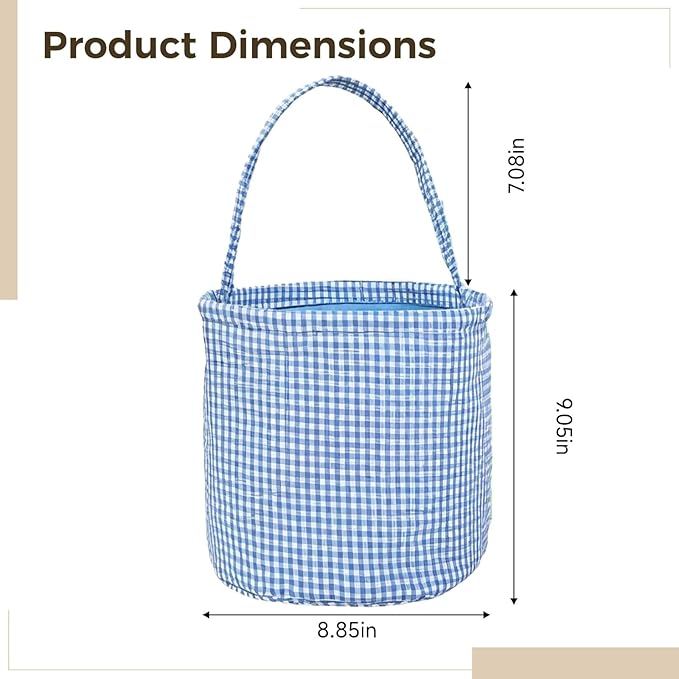 Personalized Nursery Basket, Easter Basket, Blue Checked Design, 10 In, Customizable