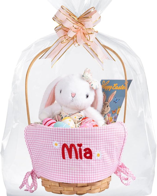 Personalized Easter Basket Large 2025 New Custom Embroidered Designed Liners with Stuffers Hand-Woven Folding Handle