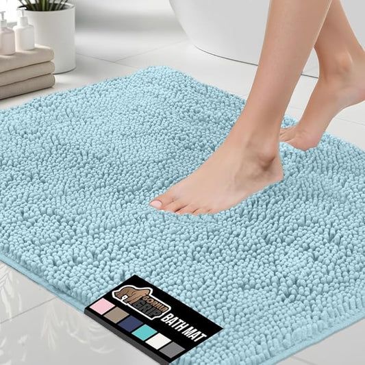 GORILLA GRIP Bath Rug Mat, Thick Soft Absorbent Chenille, Quick Dry Microfiber Mats, Rubber Backing Washable Shower Floor Rugs, US Designed Bathroom Bathmat Home Decor Accessories, 24x17, Sky