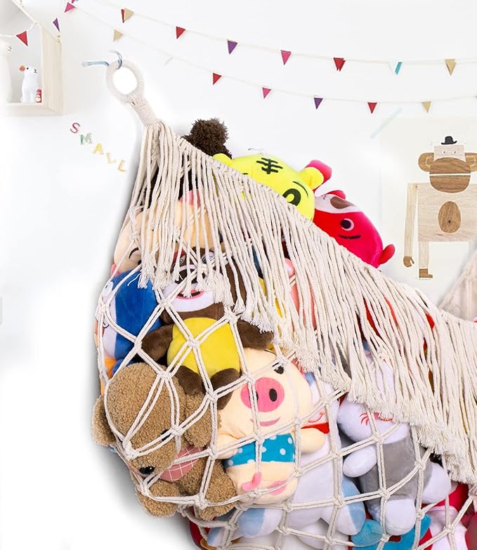 Stuffed Animal Hammock - Extra Large 56'' Long, Stuffed Animal Storage, stuffed animal Holder net, Hammock Large, Storage Hanging Organizer - Cream White