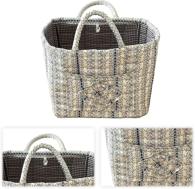 JQWYGB Foldable Laundry Basket Boho Bear Storage Basket Floral Quilted Fabric Car Storage Basket Handles Large Laundry Baskets for Clothes and Dolls