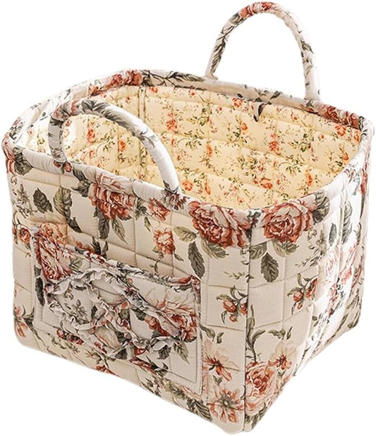 Boho Fabric Storage Basket, Large Capacity Laundry Basket, 12.2'' x 10.23'' x 10.23'' Collapsible Laundry Hamper with Easy Carry Handles (Brown, L)
