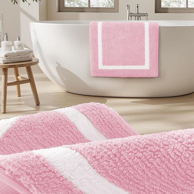 HOMEIDEAS Bathroom Rugs Sets 2 Piece, Super Soft and Absorbent Microfiber Tufted Bath Mats, Non-Slip and Machine Washable Bath Rugs(Light Pink)