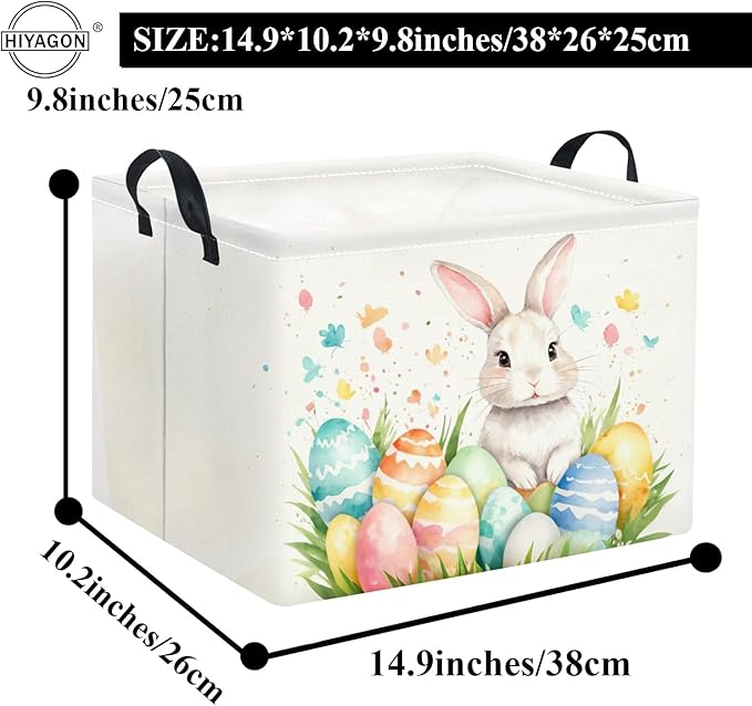 HIYAGON Rectangular Easter Basket for Kids and Girls Cute Toy Storage Organizer Bin Box Easter Egg Room Decor(Watercolor Easter)
