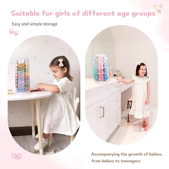 POVETIRE Bow Holder for Girls Hair Bows,360 Rotation Hair Bow Organizer, Hair Clips Stand Hair Accessories Rack Display Decors Baby Nursery Toddler Girls Room
