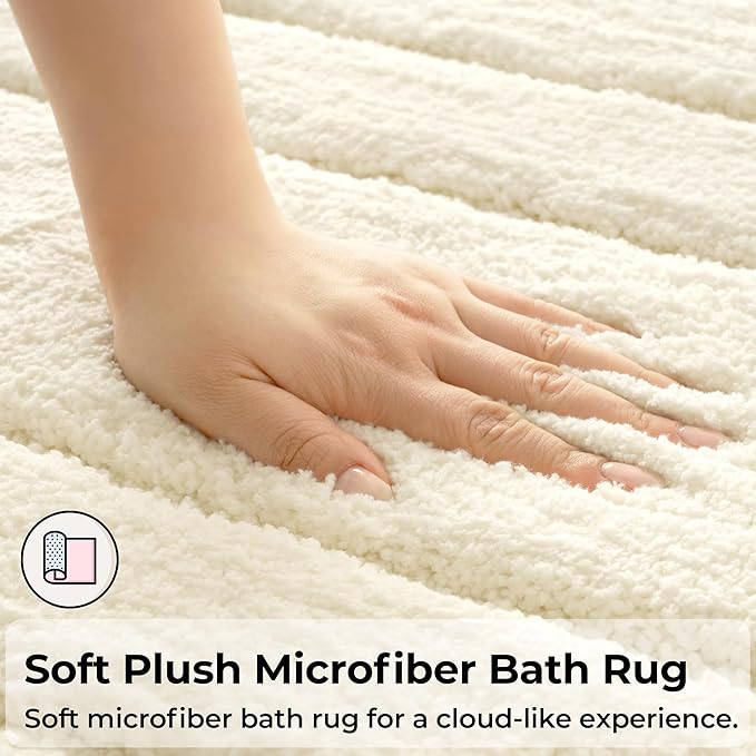 GRANNY SAYS Bathroom Rugs Sets 3 Piece, Soft Absorbent Microfiber Bath Mats for Bathroom Non Slip Washable, U-Shaped Toilet Bath Rugs for Tub Shower (Cream, 16" x 24" + 20" x 32" + U Shaped 20" x 24")
