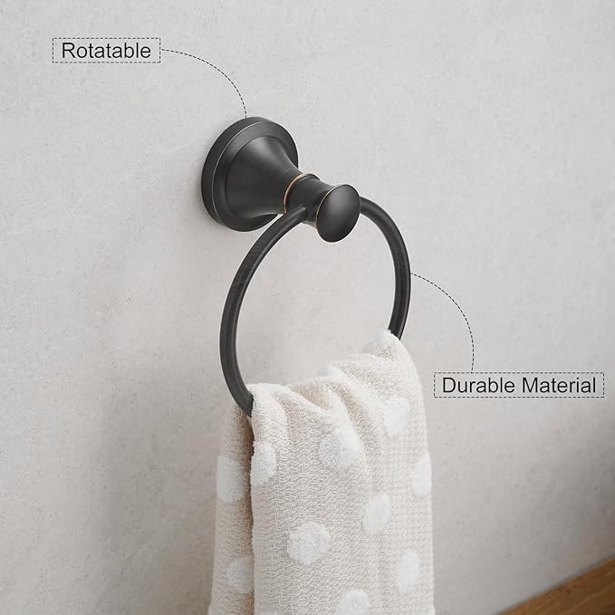 Hoimpro Oil Rubbed Bronze Towel Ring Toilet Paper Holder, Double Bathroom Hardware Set Fixtures Toilet Roll Tissue Holder, Hand Towel Bar Towel Rack Rv Accessories, Sus304 Stainless Steel, Wall Mount