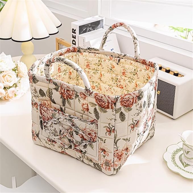 Boho Fabric Storage Basket, Large Capacity Laundry Basket, 12.2'' x 10.23'' x 10.23'' Collapsible Laundry Hamper with Easy Carry Handles (Brown, L)