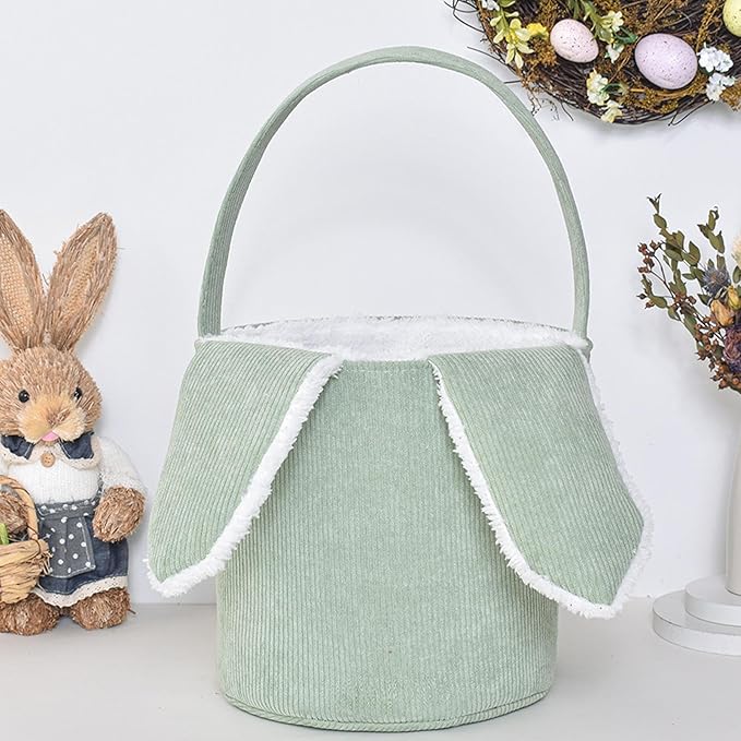 Bunny Egg Hunt Easter Bucket Plush | Easter Bucket Bags With Rabbit Ears,Bunny Ears Baskets For Kids,Easter Bunny Basket,Candy Storage Decorations With Rabbit Ears For Boys Girls