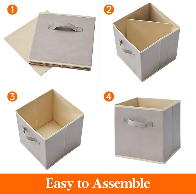 Lifewit Storage Cubes, Foldable Decorative Fabric Storage Baskets for Organizing Home Organizers with Handles for Shelves, Closet, 11 Inch Bins, 18L Light Gray, 6 Packs
