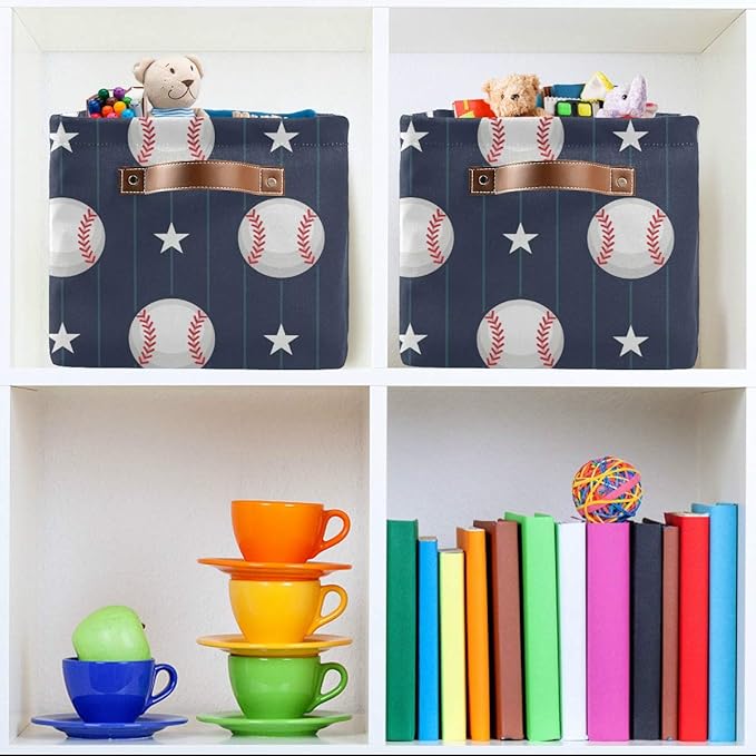 Rectangular Storage Bin Basketball Baseball Sport Basket with Handles - Toy Bins Laundry Storage Basket for Kids Toy Pets Room Closet