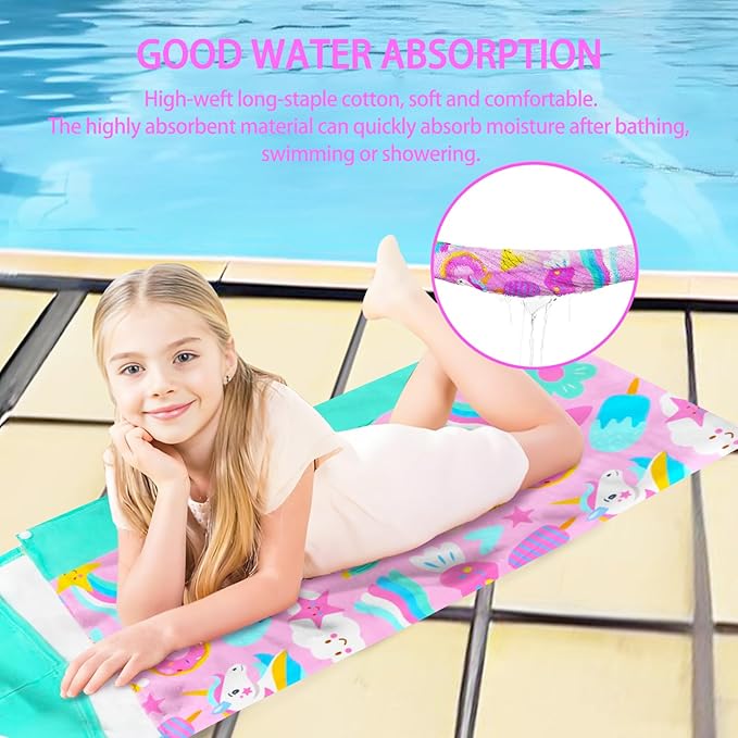 Hooded Towels for Kids- Ultra Soft 100% Cotton Pink Unicorn Toddler Hood Bath Towels/Pool Terry Towel Beach Poncho Wrap Absorbent Cute Bath & Swim Wrap for Boys & Girls 3-10 Years Beach Essentials